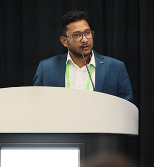 Saikat Chowdhury speaking during the AACR Annual Meeting 2024.